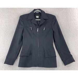 Bebe Jacket Womens Size 4 Gray Zip‎ Up Wool Blend VTG Long Sleeve Made in Italy